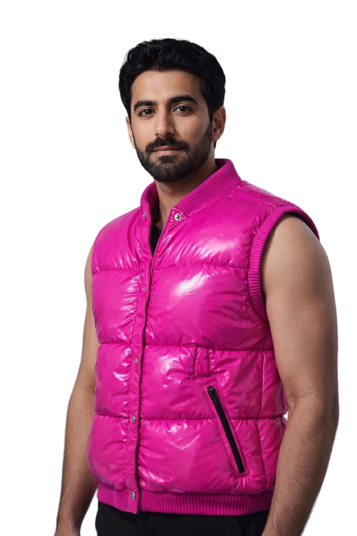 Glossy Fuchsia Pink Nylon Puffer Vest Lightweight