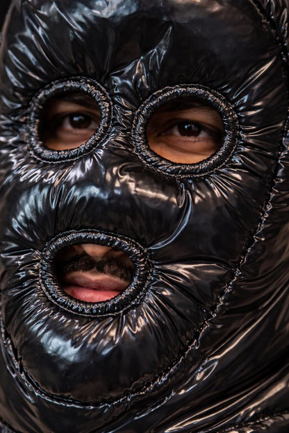 Shiny Black Nylon Puffer Face Mask