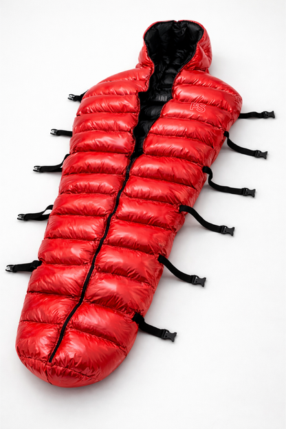 Customized sleeping Bag Puffer with Black Lining & Buckle Straps