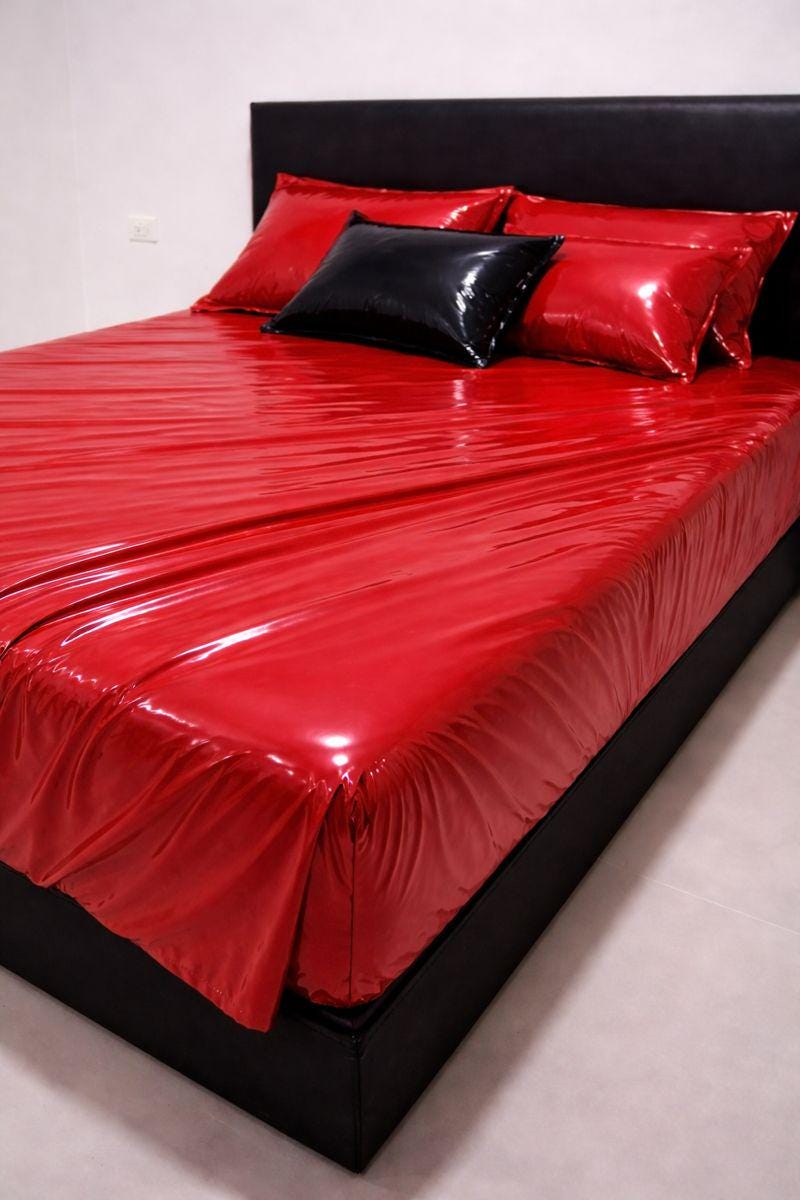 Red Shiny Nylon Bed Sheet Set with Gloss Finish