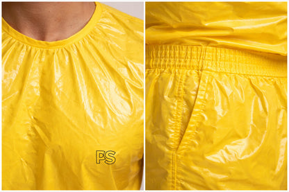 Bright Yellow Shiny Nylon Two-Piece Set