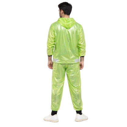 Neon Lime Shiny Nylon Rain Suit Lightweight Gloss Finish