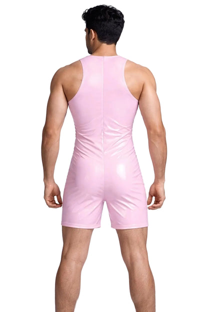 Nylon Hooded Singlet Sleeveless Bodysuit with Front Zipper