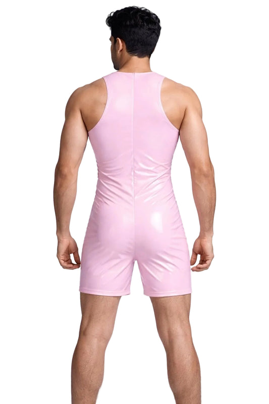 Nylon Hooded Singlet Sleeveless Bodysuit with Front Zipper
