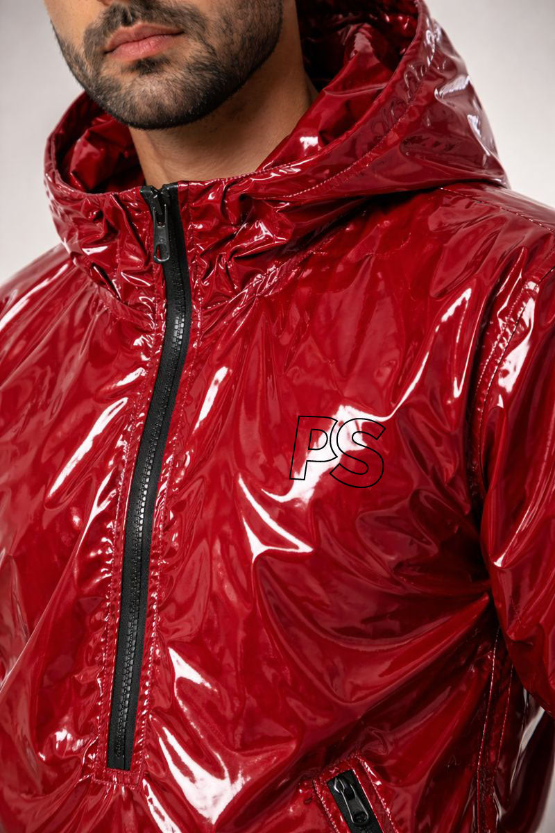 Shiny PVC Nylon Tracksuit Crimson Red Gloss Set