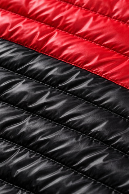 Men’s Red & Black Shiny Nylon Quilted T-Shirt