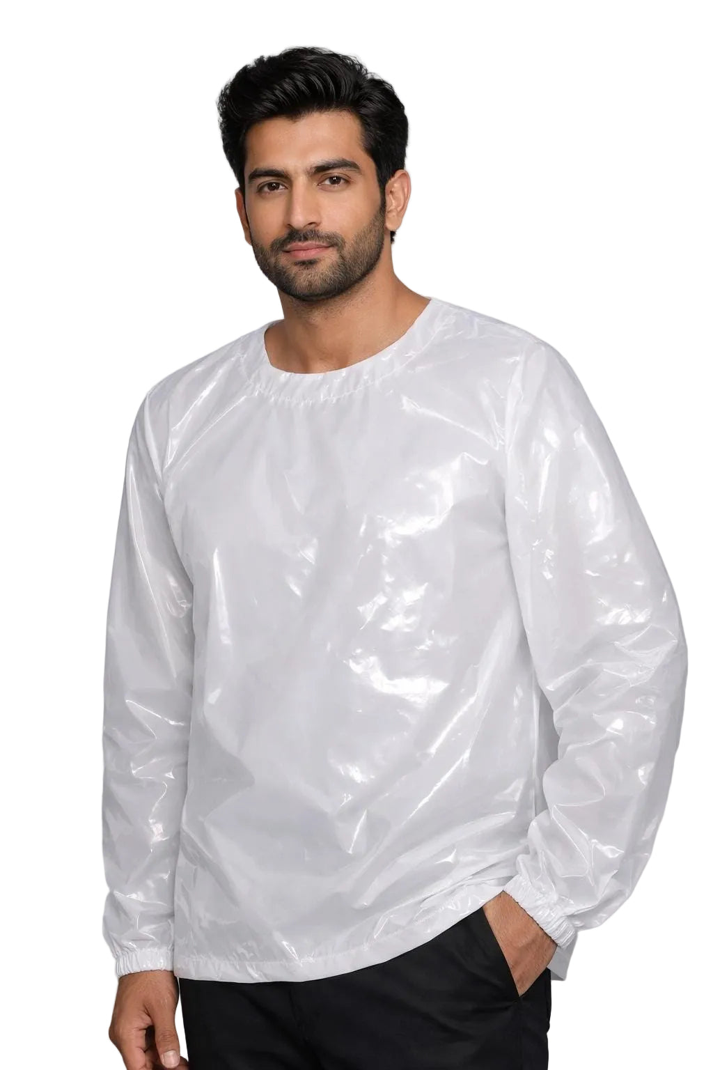 Shiny White Nylon Pullover Shirt  Lightweight