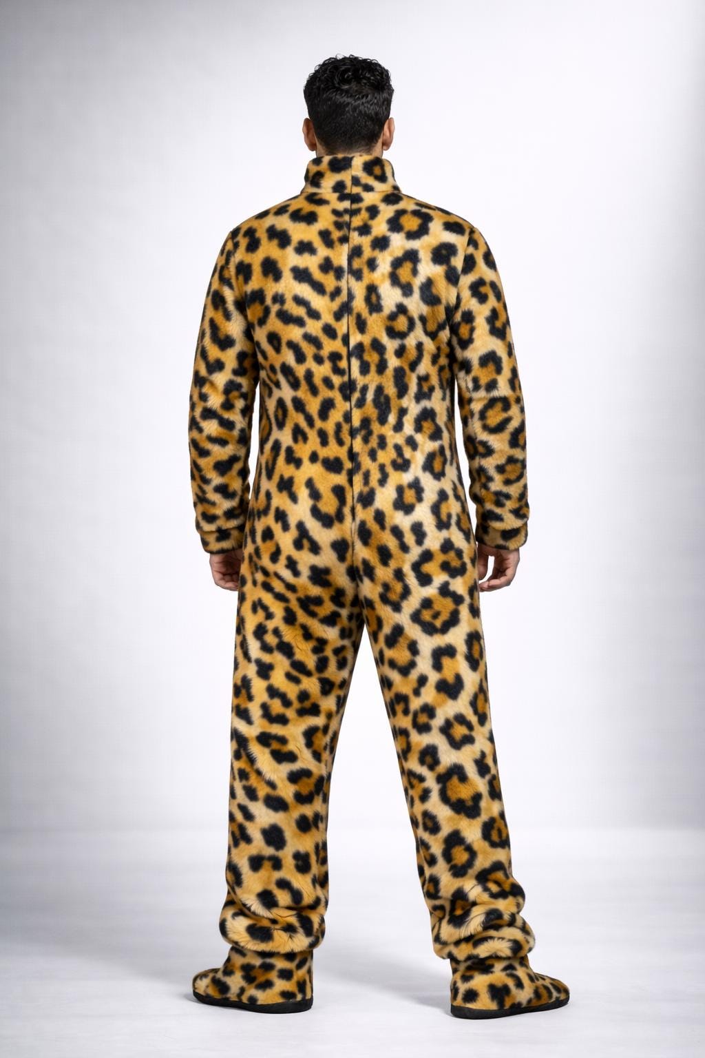 Leopard Print Faux Fur Jumpsuit  Full Body Hooded Plush Onesie