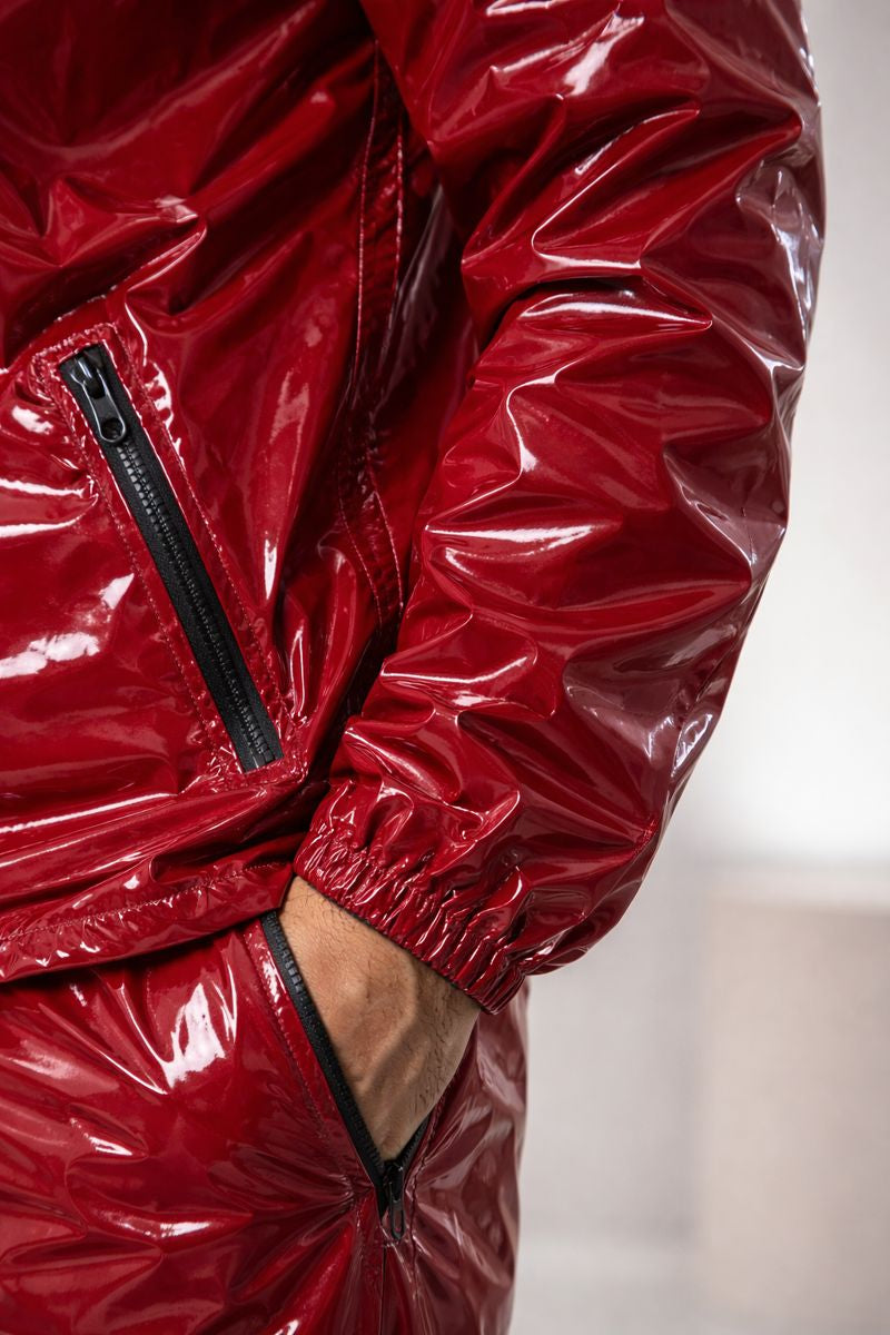 Shiny PVC Nylon Tracksuit Crimson Red Gloss Set