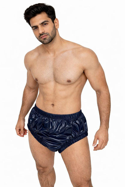 Navy Blue High Waist Shiny Nylon Briefs