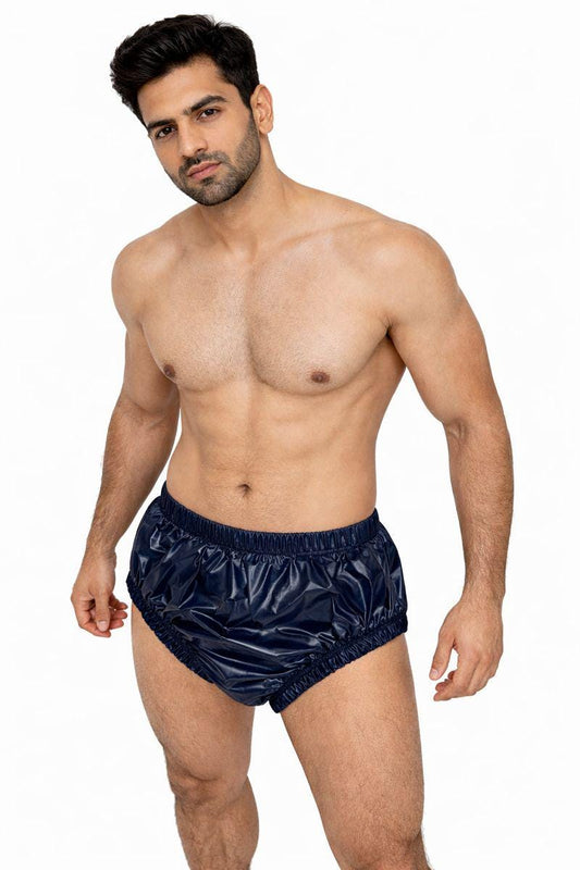Navy Blue High Waist Shiny Nylon Briefs