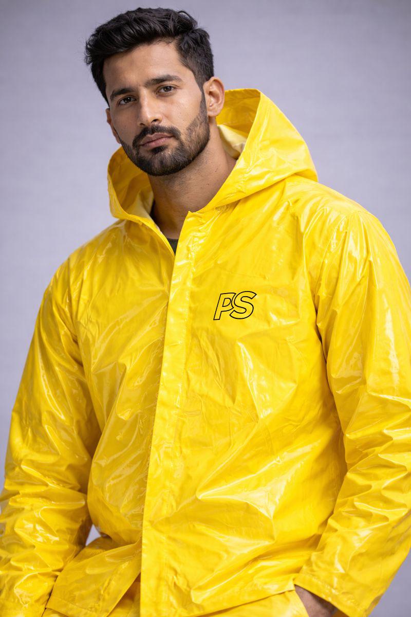 Yellow Shiny Nylon Rain Suit Set