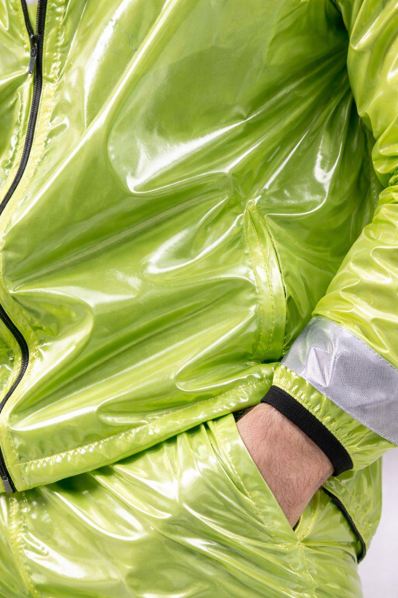 Neon Lime Shiny Nylon Rain Suit Lightweight Gloss Finish