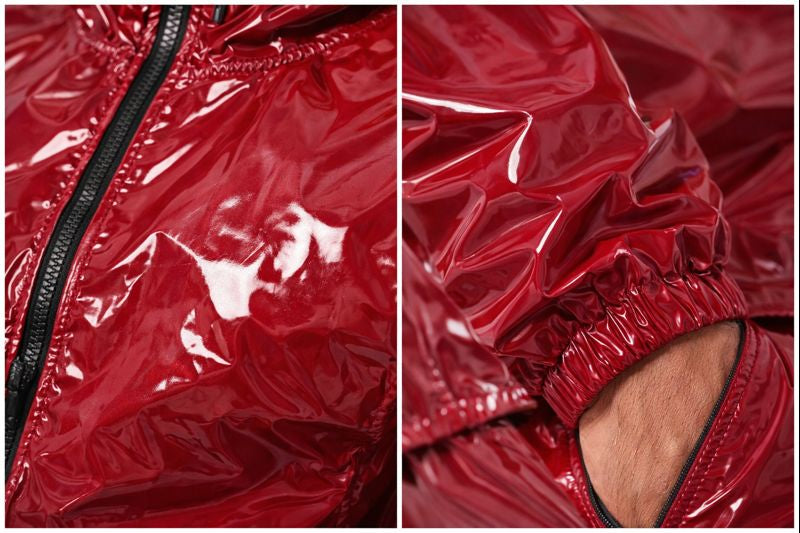 Shiny PVC Nylon Tracksuit Crimson Red Gloss Set