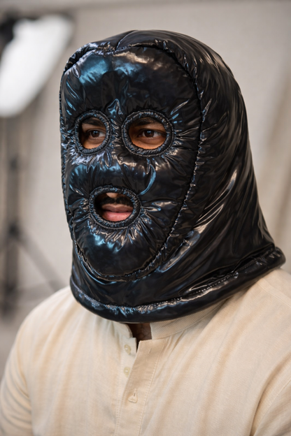 Shiny Black Nylon Puffer Face Mask