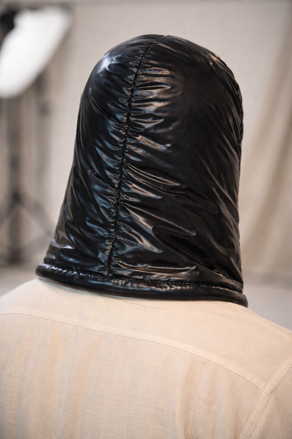 Shiny Black Nylon Puffer Face Mask