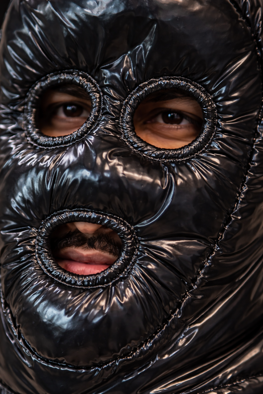 Shiny Black Nylon Puffer Face Mask