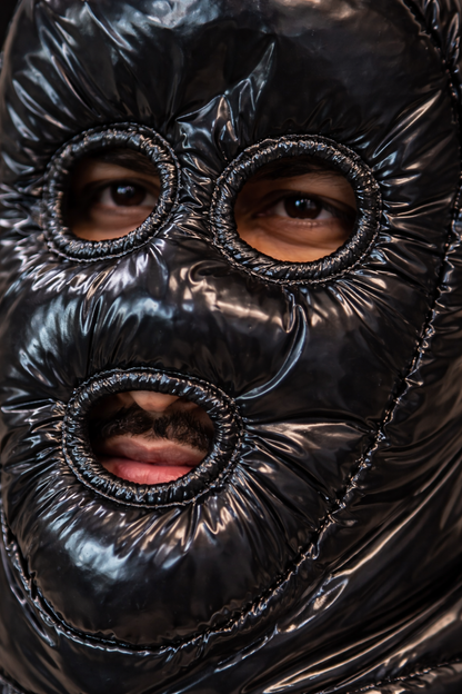 Shiny Black Nylon Puffer Face Mask