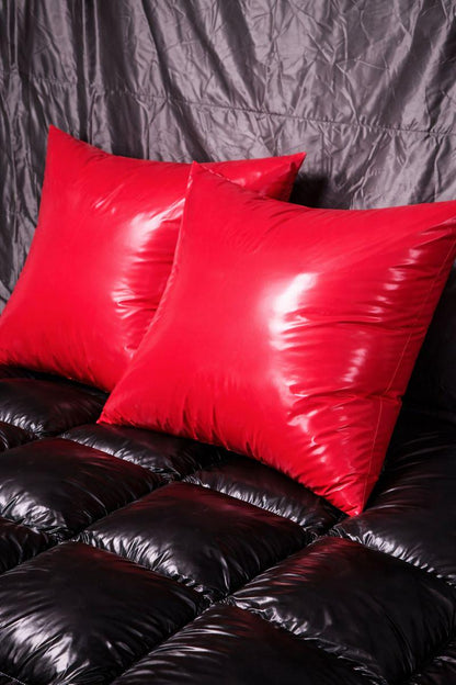 Double Bed Shiny Nylon Red and black Set with 2 Pillows