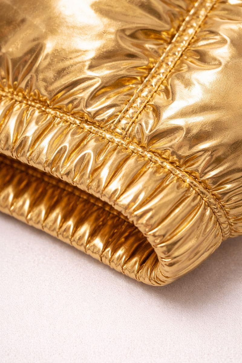 Metallic Gold Shiny Nylon Puffer Tracksuit for Men