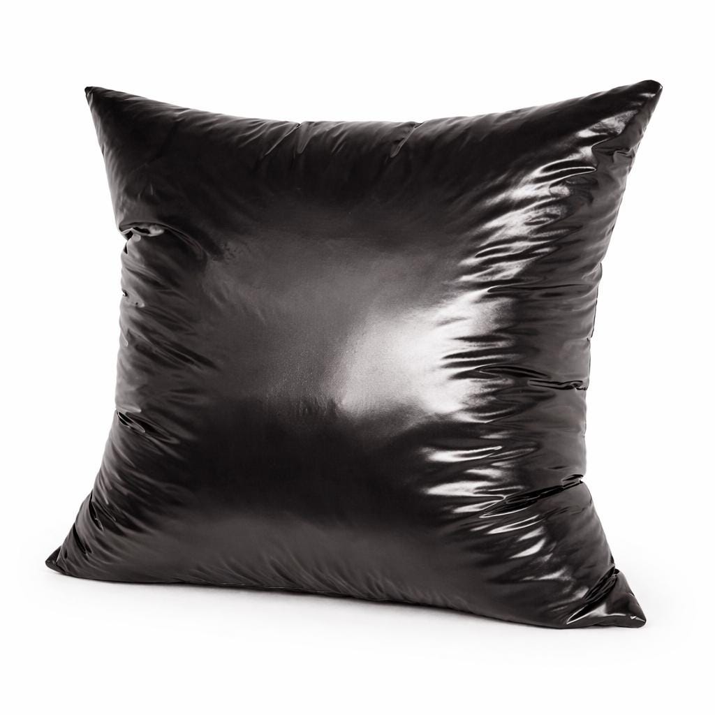 Glossy Black Nylon Pillow  Shiny Quilted Decorative Cushion