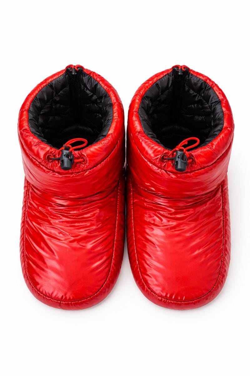 Red Puffy Indoor Slipper Boots with Adjustable Drawstring
