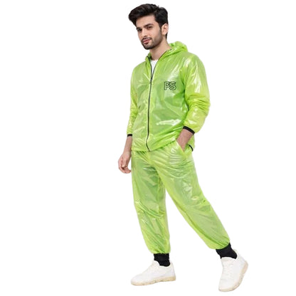 Neon Lime Shiny Nylon Rain Suit Lightweight Gloss Finish