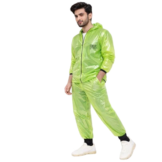 Neon Lime Shiny Nylon Rain Suit Lightweight Gloss Finish