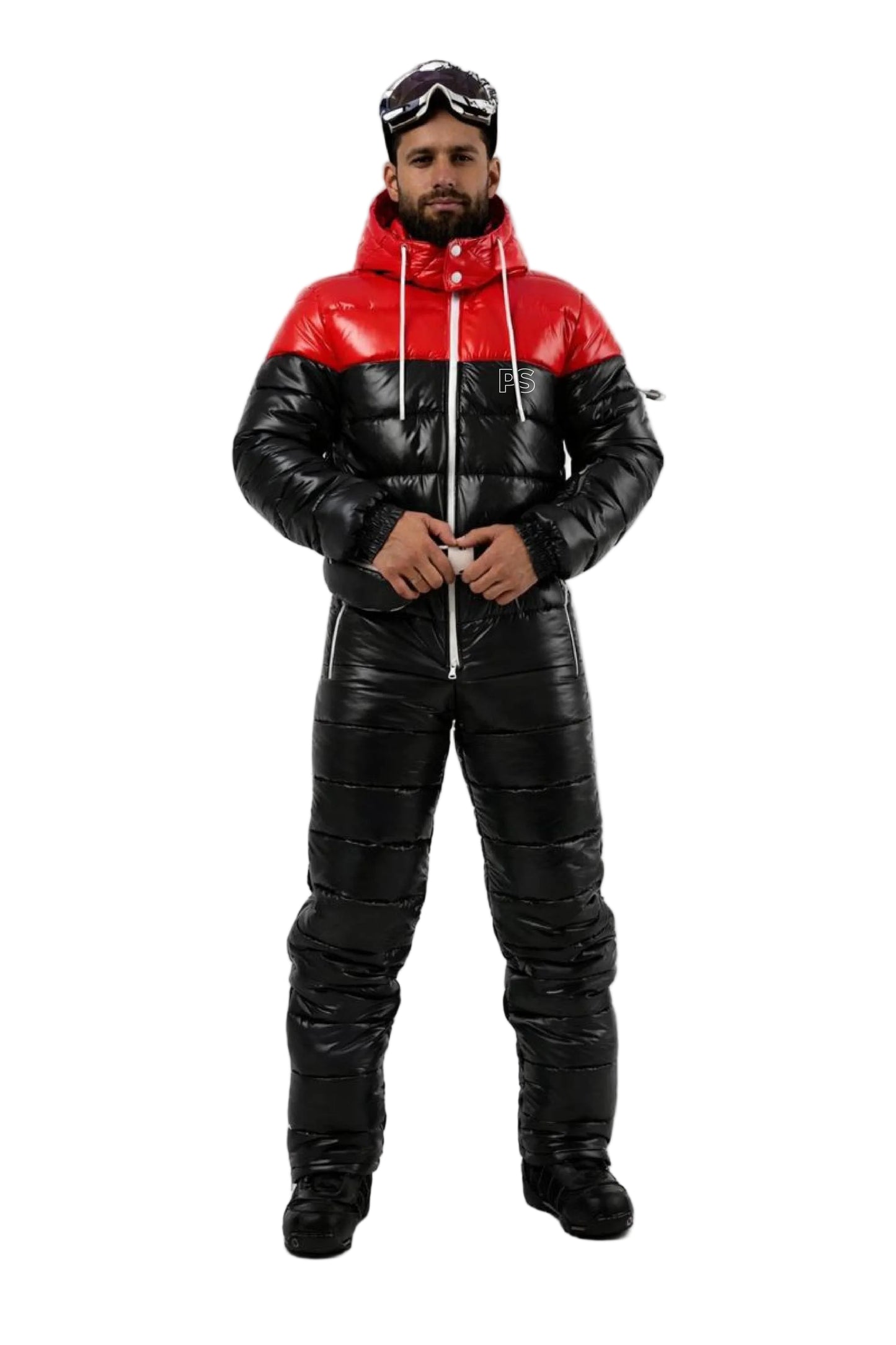 Shiny Black & Red Snowsuit One-Piece Winter Ski Suit