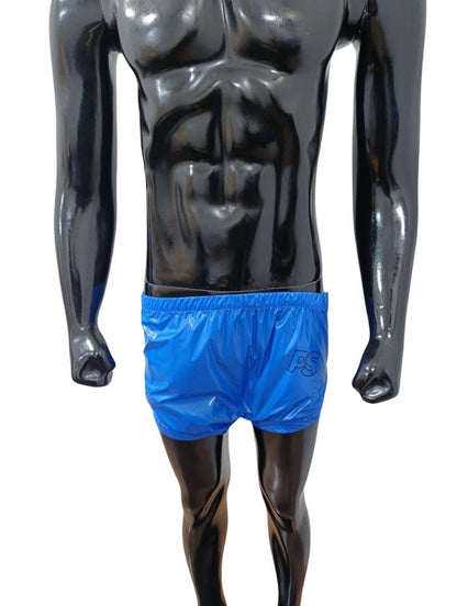 Royal Blue Shiny Nylon Briefs Adjustable Snap Side Cover