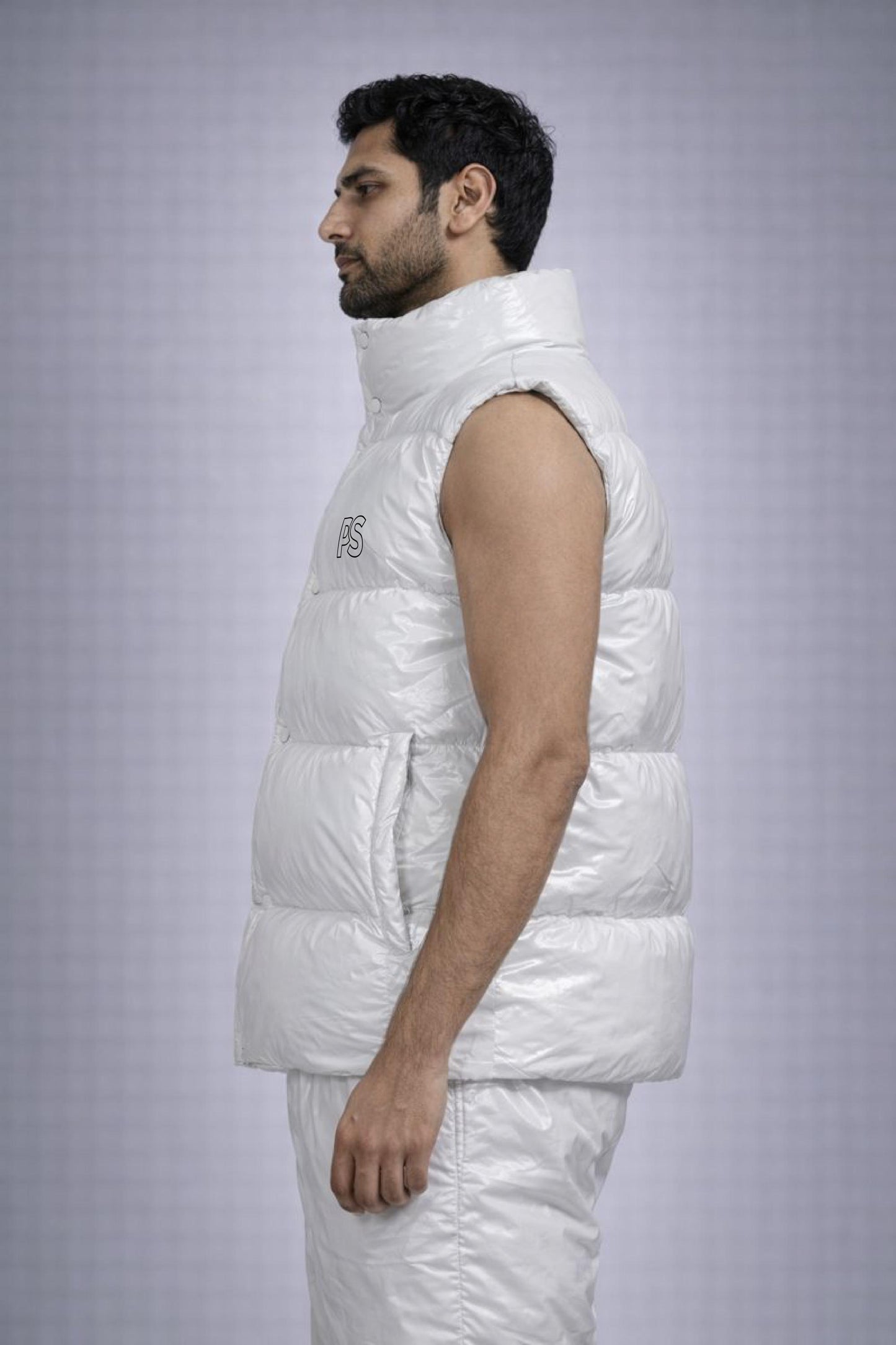 White Glossy Nylon Sleeveless Puffer Vest
