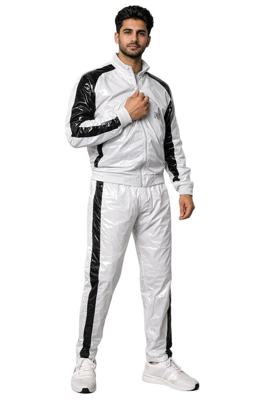 Men’s Shiny PVC Tracksuit Black & White Gloss Set