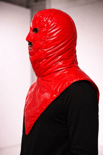 Glossy Red Nylon Full-Face Balaclava with V-Shaped Facemask