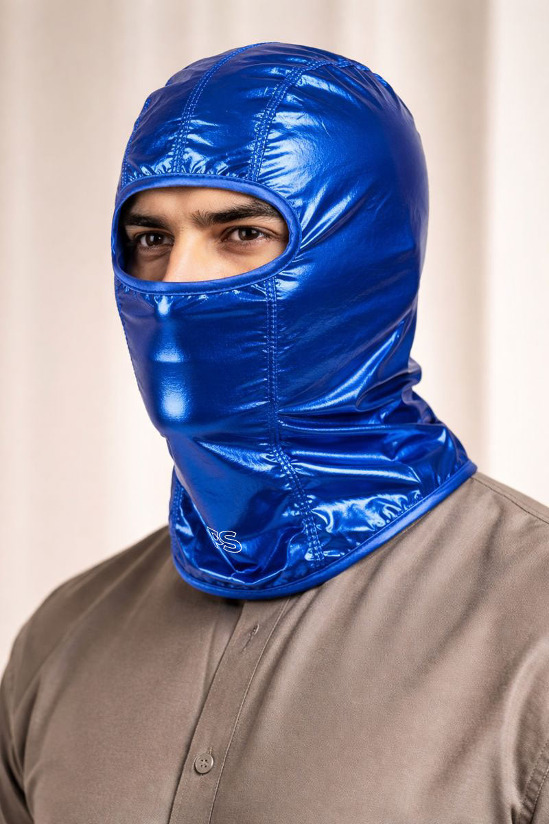 Glossy Blue Quilted Full Head Balaclava