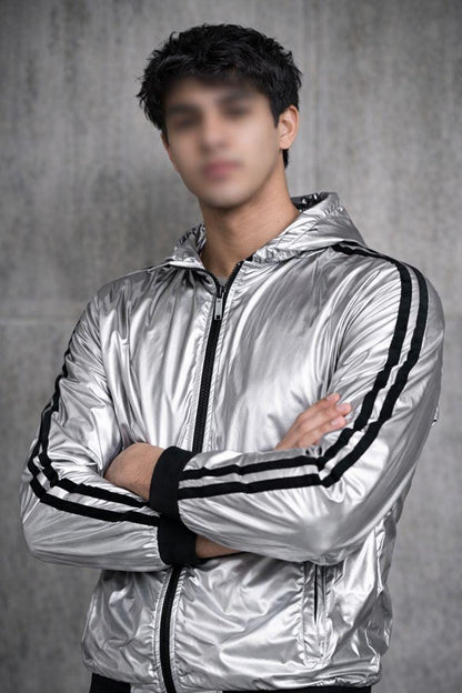 Metallic Silver Nylon Track Suit for Men  Modern Streetwear