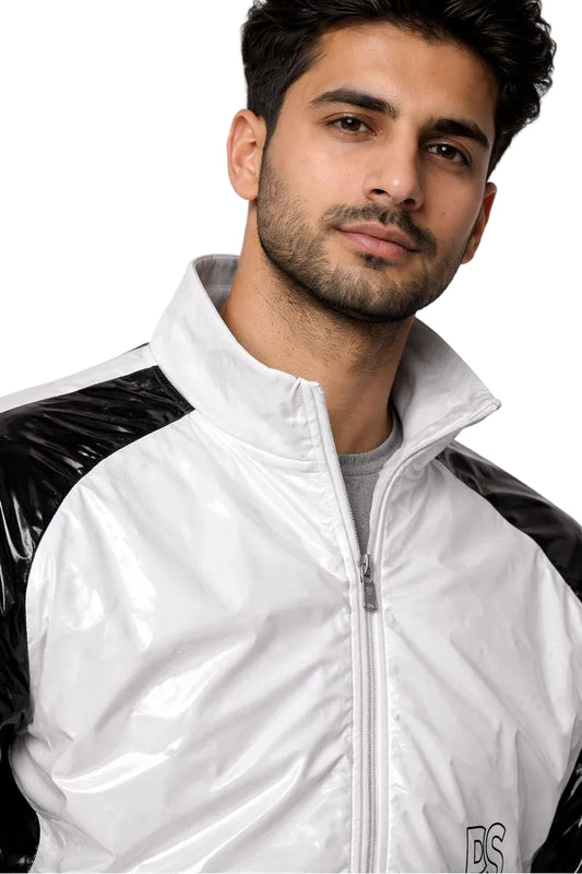 Men’s Shiny PVC Tracksuit Black & White Gloss Set