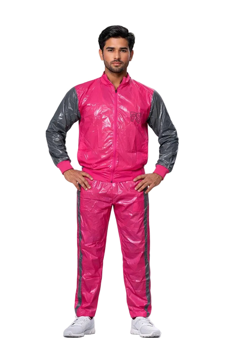 Shiny Nylon Tracksuit  Pink & Gray Gloss Set
