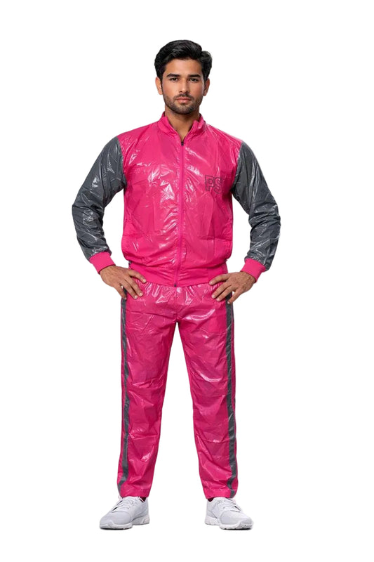 Shiny Nylon Tracksuit  Pink & Gray Gloss Set