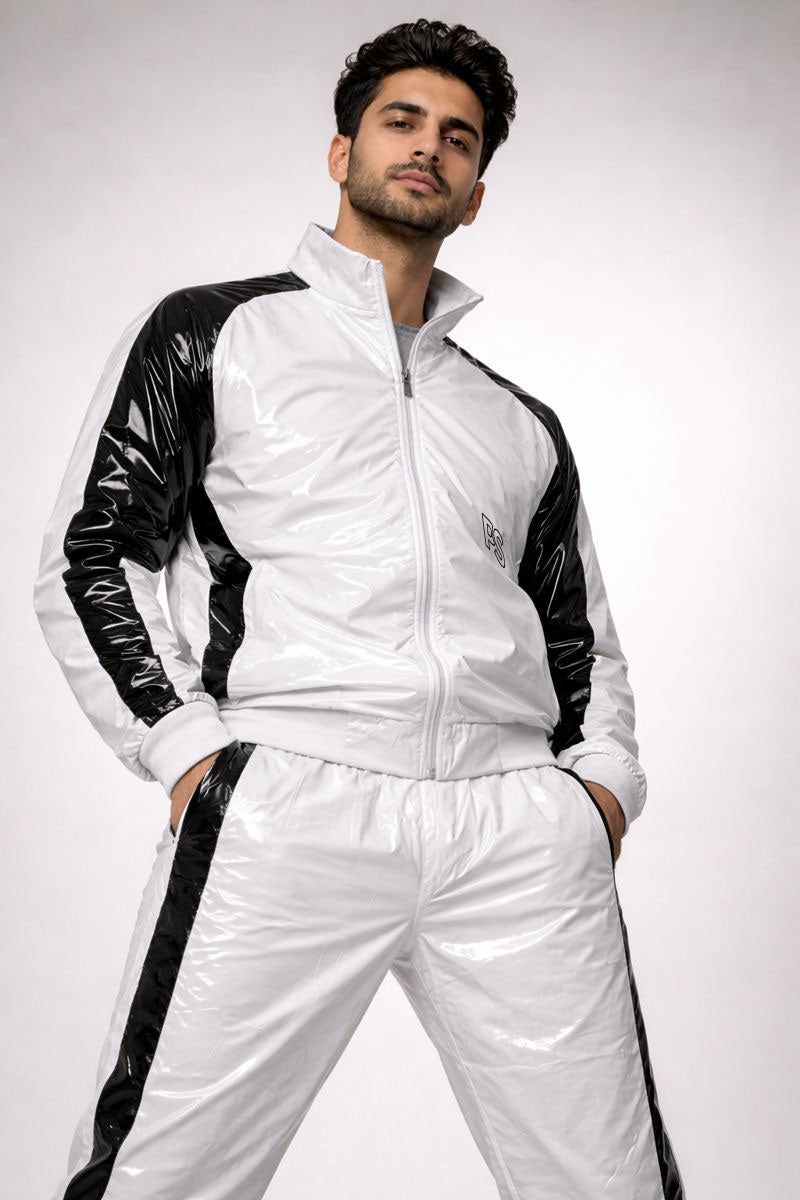 Men’s Shiny PVC Tracksuit Black & White Gloss Set