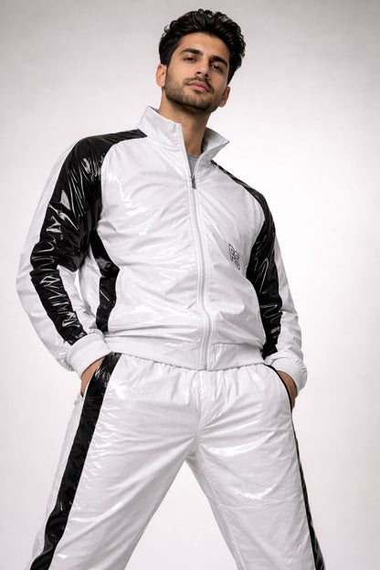 Men’s Shiny PVC Tracksuit Black & White Gloss Set
