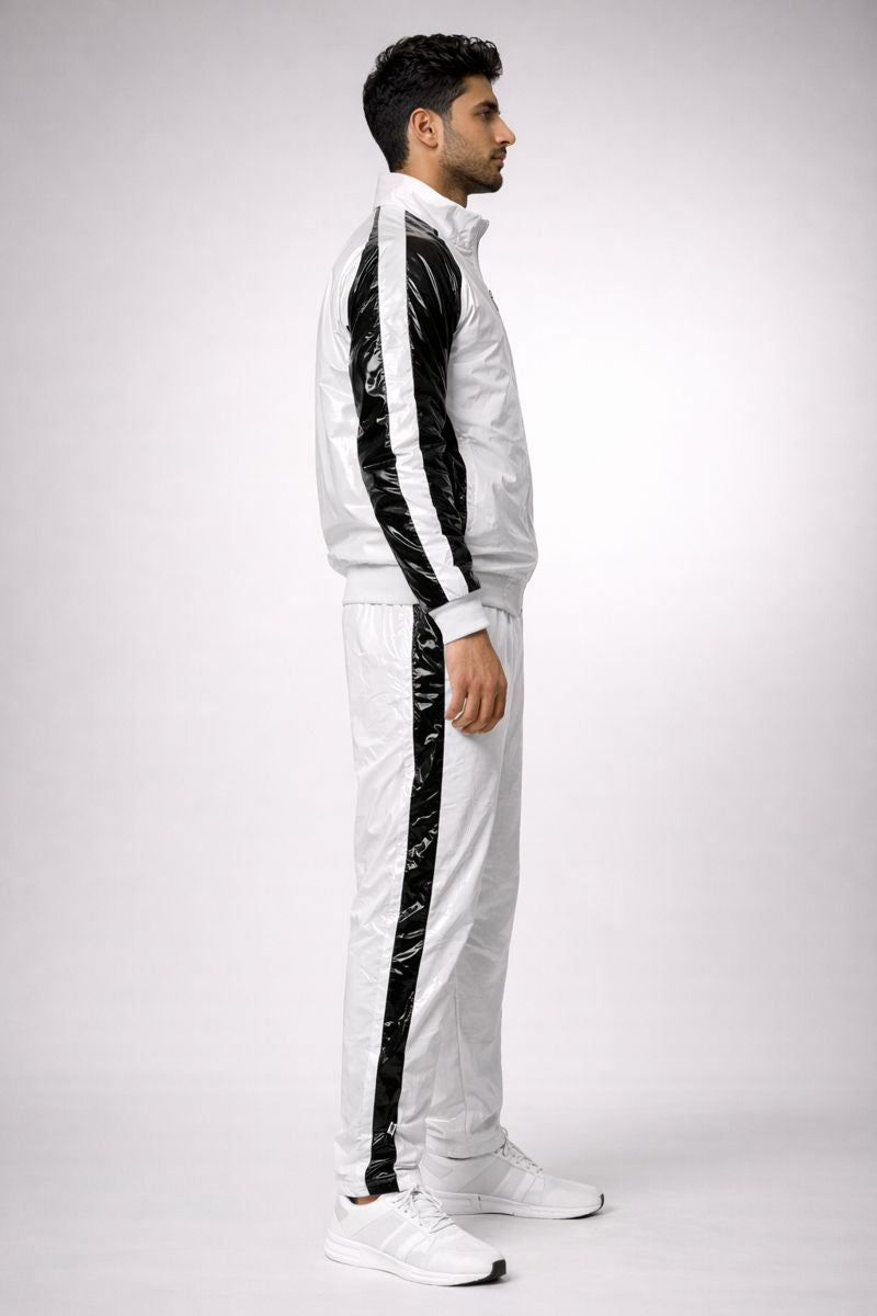 Men’s Shiny PVC Tracksuit Black & White Gloss Set