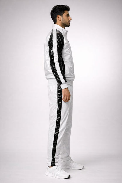 Men’s Shiny PVC Tracksuit Black & White Gloss Set