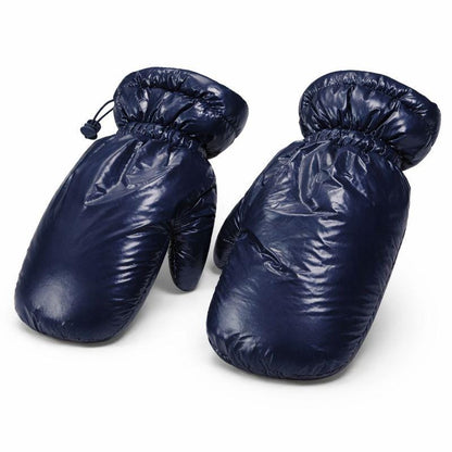 Navy Blue Quilted Padded Mittens with Drawstring Wrist