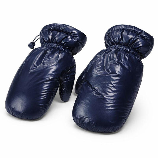 Navy Blue Quilted Padded Mittens with Drawstring Wrist