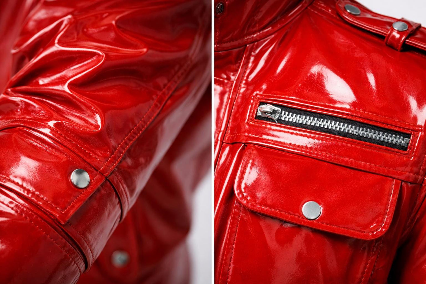 Red Glossy Leather Jacket  Men’s Patent Leather Biker Style