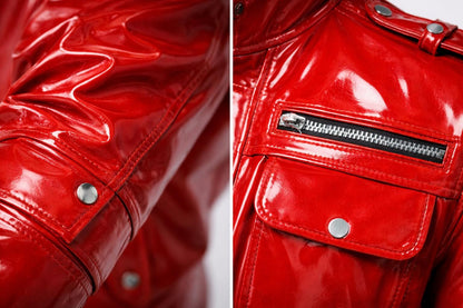 Red Glossy Leather Jacket  Men’s Patent Leather Biker Style