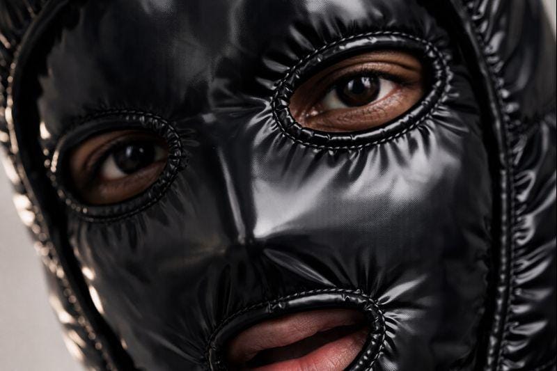 Glossy Black Nylon Hooded Vest with Full Face Mask