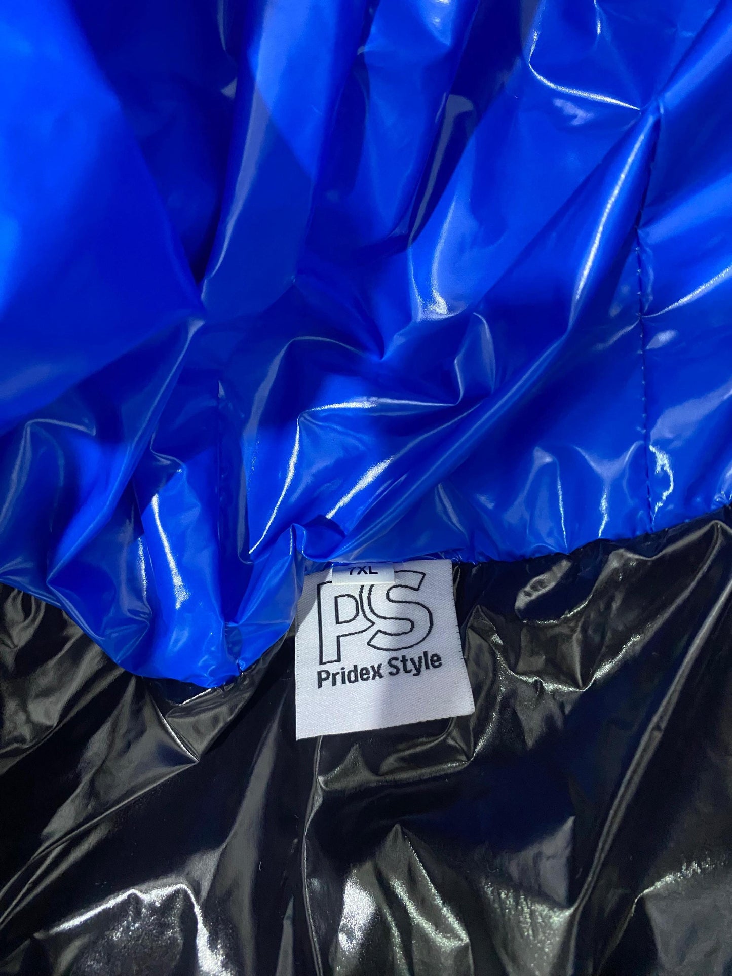 Men’s Cobalt Blue Long Shiny Puffer Coat Hooded Full Length