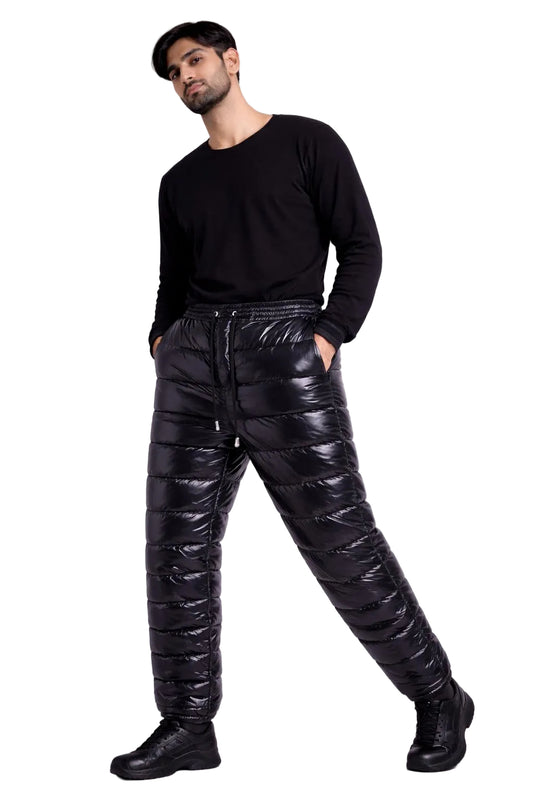Men’s Black Shiny Puffer Pants
