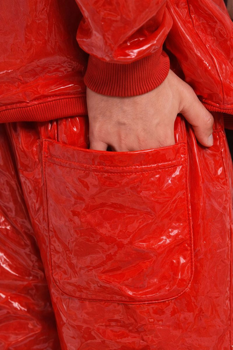 Shiny Red PVC Hooded Tracksuit Wet Look Fashion Outfit